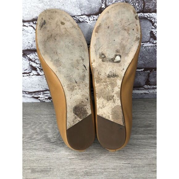 Saks Fifth Ave 10022-Shoe Tan Brown Leather Bow Ballet Flats Women 6.5M US/37EU - Picture 11 of 16